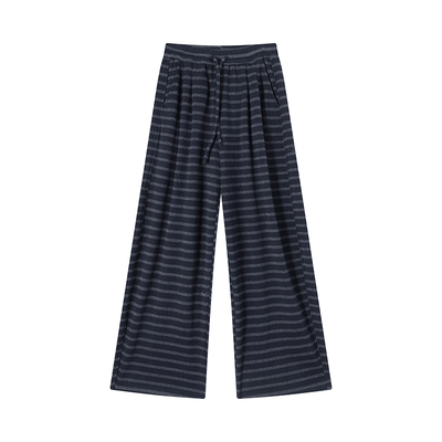 吴童童条纹垂坠感高腰阔腿休闲裤