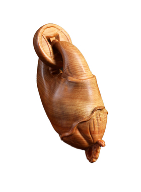 崖柏木雕蟹钳手里有钱手把件挂件