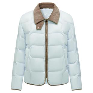 坦博尔轻薄羽绒服女翻领秋冬季新品衬衫领时尚撞色灯芯绒拼接外套