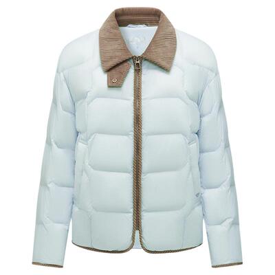 坦博尔轻薄羽绒服女翻领秋冬季新品衬衫领时尚撞色灯芯绒拼接外套