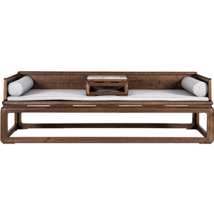 罗汉床新中式实木沙发床贵妃榻组合三件套老榆木明清家具禅意床榻