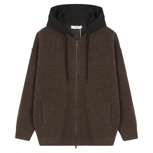 BSIJA/毕厶迦2025冬季带帽羊毛衫拉链休闲简约开衫毛衣保暖针织衫