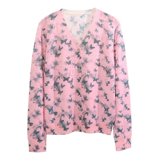 2026春季新款薄款针织开衫蝴蝶天丝羊毛衫女单排扣上衣外搭266601