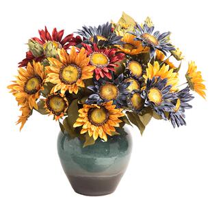 13头欧式梵高油画仿真向日葵花束复古假花绢花装饰花客厅摆放花卉