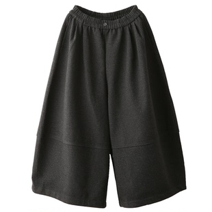 园园美衣复古秋冬毛呢阔腿裤女文艺细条纹宽松灯笼裤宽腿裤裙裤
