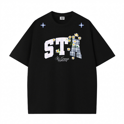 STA旗舰店美式花卉印花短袖男女夏季新款高街重磅纯棉纯棉情侣t恤