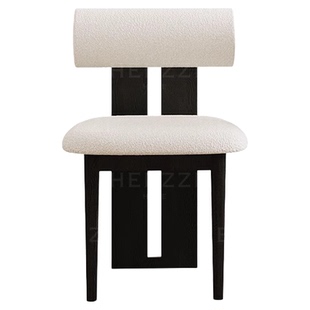 HERZZI白蜡木全实木黑色餐椅中古风胡桃色简约设计师定制梳妆椅子