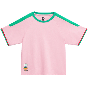 MQD童装男童短袖撞色T恤夏装时尚韩版字母图案夏季上衣