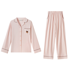 TeenieWeenie小熊情侣睡衣女2025新款秋季纯棉刺绣长袖家居服套装