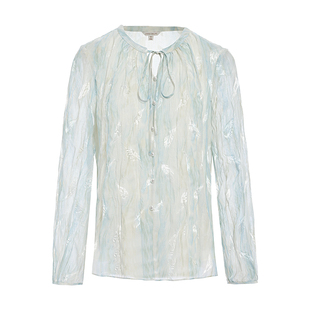 JESSIE法式优雅晕染印花上衣女朦胧感系带圆领长袖上衣26春季新款