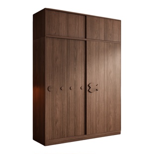 木兜家具泡泡鱼衣柜黑胡桃木色移门衣柜子家用卧室实木推拉门衣橱