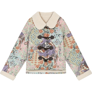 妖精的口袋原创满印毛绒棉衣外套女2025冬季新款皮毛一体新年战袍