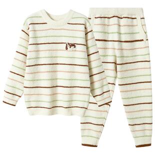 小番薯potatokids秋衣秋裤男女童秋冬新款条纹加厚儿童家居服套装