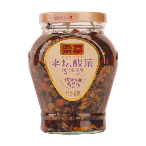 湖南特产458g梁嘉老坛酸菜茶油外婆菜湖南正宗下饭菜瓶装咸菜罐