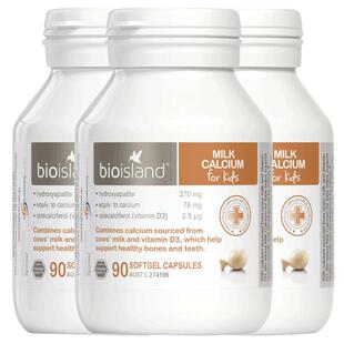 澳洲bio island 婴幼儿童宝宝液体牛乳钙维D软胶囊 补钙片90粒*3