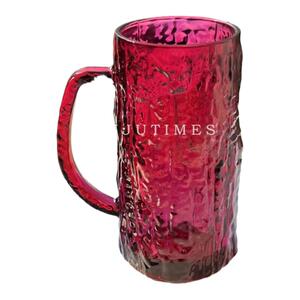 ins风玫红带把树皮纹玻璃杯简约高颜值果汁杯啤酒杯大容量玻璃杯