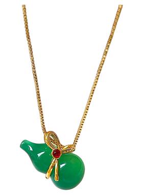 新中式绿色玉石葫芦吊坠项链