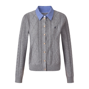 POLOWALK女装针织衫2026春季新款女士长袖针织衫假两件翻领开衫