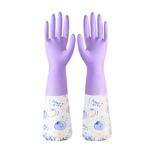 秋冬家务手套洗碗厨房防水加绒女橡胶皮洗衣服刷碗束口小手袖口