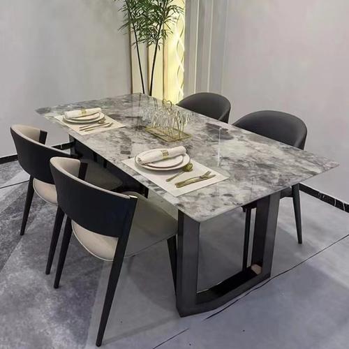 意式简约长方形超晶石餐桌家用小户型天然彩晶石大理石轻奢饭桌椅