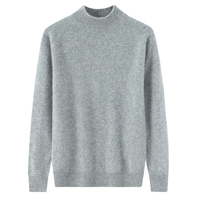 加厚100%纯山羊绒衫男半高领