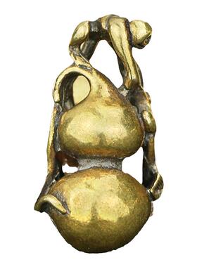 手工仿古老铜器古玩杂项实心黄铜葫芦福禄老物件汽车摆件