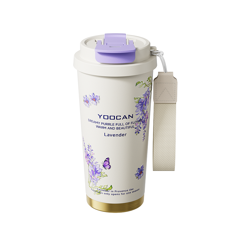裕川紫色薰衣草送礼保温咖啡杯子
