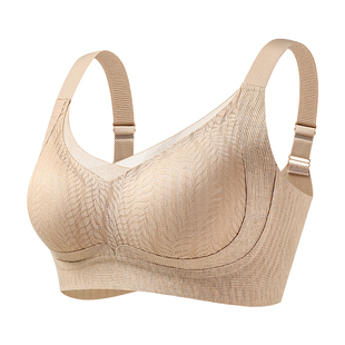 女士蕾丝V领无痕无钢圈背扣式内衣舒适型聚拢收副乳防下垂文胸罩