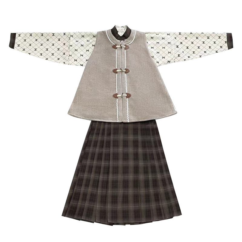 毛呢灯芯绒短衫比甲三件套汉服女