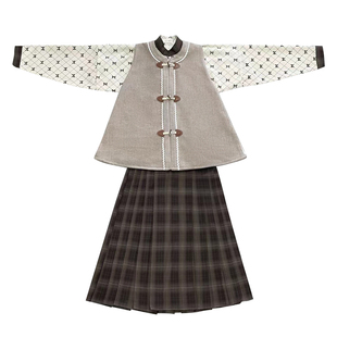 十里七巷 咖啡熊 灯芯绒短衫比甲三件套松紧马面裙日常汉服女