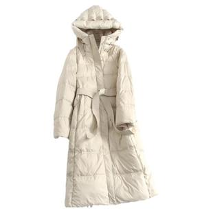 鸭绒服系腰带过膝长款连帽显瘦加厚保暖长袖外套女气质羽绒服H342