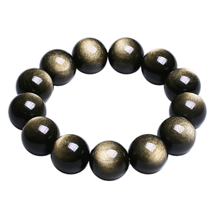 正品天然7A收藏级颗颗有眼双金眼金曜石手链黑曜石金耀石水晶手串