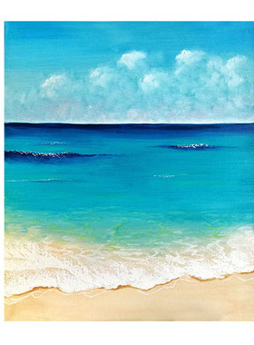 现代简约手绘海景油画客厅玄关