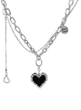 高级感轻奢黑色爱心项链女
