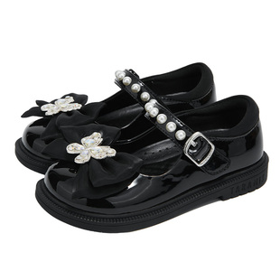 泰兰尼斯meta童鞋春秋新款皮鞋儿童鞋子女童蝴蝶结公主鞋软底单鞋