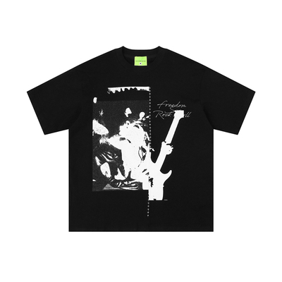 EUEH美式复古印花刺摇滚风短袖T恤男女欧美宽松休闲纯棉情侣半袖