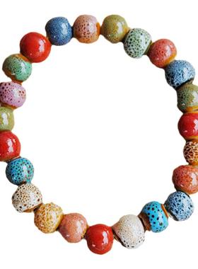 陶瓷手链五彩火山石桃心瓷珠全珠手串情侣礼品义乌小饰品