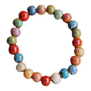 陶瓷手链五彩火山石桃心瓷珠全珠手串情侣礼品义乌小饰品