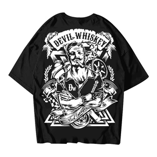 核爆炸机修师大幅面满背印花纯棉重磅落肩袖大码黑白情侣短袖T恤