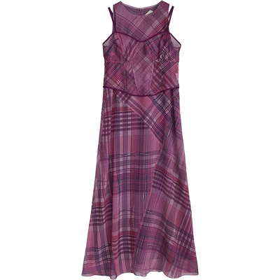 AMERI斜纹格纹拼接吊带裙