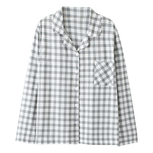 2025新款新疆棉睡衣女春秋纯棉单件上衣格子时尚可外穿全棉家居服