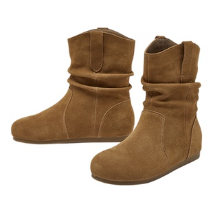 【41码】百思图冬季商场同款复古西部堆堆靴简约女靴子D3390DZ5