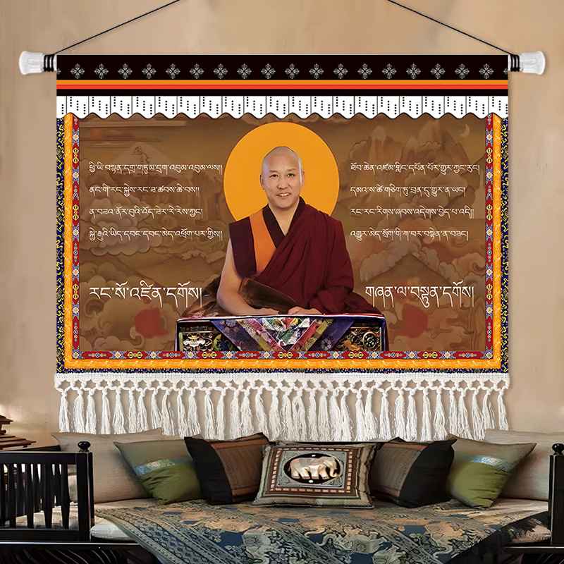 西藏吉祥八宝布艺挂画藏族元素花纹挂布民宿民族风装饰平面布画