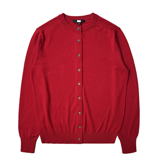 圆领开衫毛衣女 纯羊毛美利奴羊毛衫 针织通勤OL春秋冬季精纺薄款