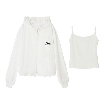 Uena蕾丝花边连帽开衫真两件套装