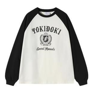 tokidoki潮牌撞色插肩袖长袖t恤IP独角兽字母印花宽松男女情侣