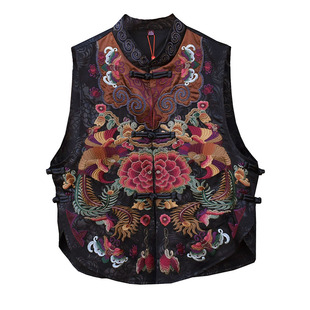 新中式马甲复古风立领秋季新款坎肩无袖民族风刺重工绣花马夹女