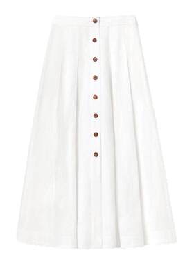 LAFAYETTE148/拉飞逸轻薄宽松高腰A字亚麻半裙夏季白色高雅半身裙