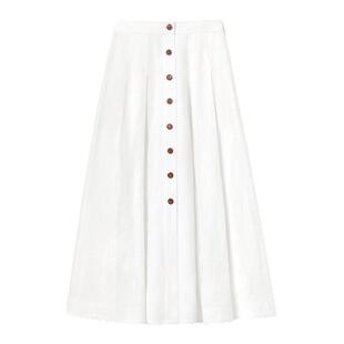 LAFAYETTE148/拉飞逸轻薄宽松高腰A字亚麻半裙夏季白色高雅半身裙
