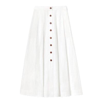 LAFAYETTE148/拉飞逸轻薄宽松高腰A字亚麻半裙夏季白色高雅半身裙